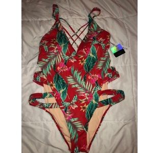 PacSun Red Tropical One piece Swimsuit